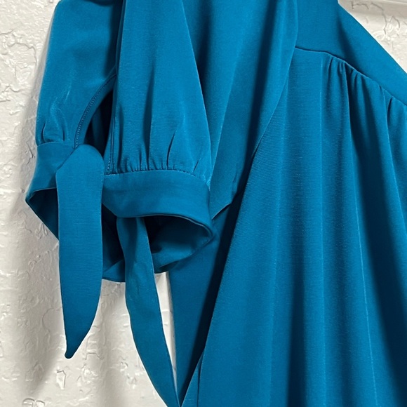 Michael Kors Blue Tie Sleeve Teal Blue Blouse - Picture 3 of 5